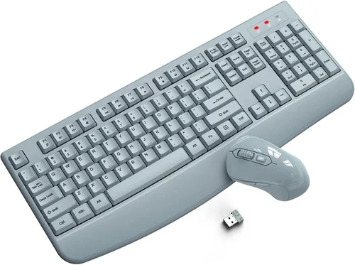 Vista 9 de Combo de teclado y mouse inalámbricos, teclado ergonómico de tamaño completo 2.4G con diseño de teclas onduladas y reposamuñecas, mouse ergonómico