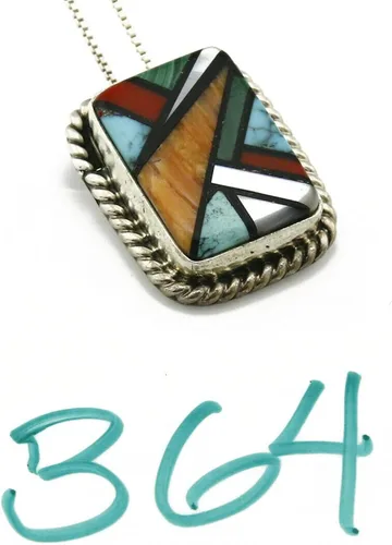Vista 9 de Collar de plata 925 con incrustaciones de piedras naturales Navajo Doug Zachary de C.80-90, turquesa