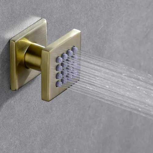 Vista 5 de 4 piezas de latón cuadrado cuerpo rociador ducha chorros de alta presión ajustable masaje spa rociador lateral en la pared juego de ducha, acabado