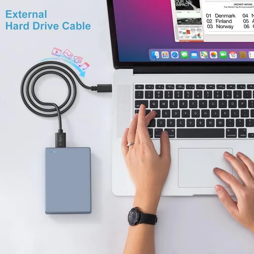 Vista 3 de Cable micro B a USB C, cable de disco duro externo USB 3.1 Gen1 5Gbps cable de repuesto de cámara de transferencia de datos compatible con Seagate