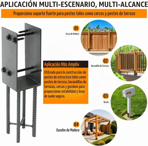 Vista 4 de 1 paquete de acero inoxidable resistente en forma de U de 4 x 4 pulgadas (real 3.5 x 3.5 pulgadas), soporte para poste de valla de hormigón húmedo