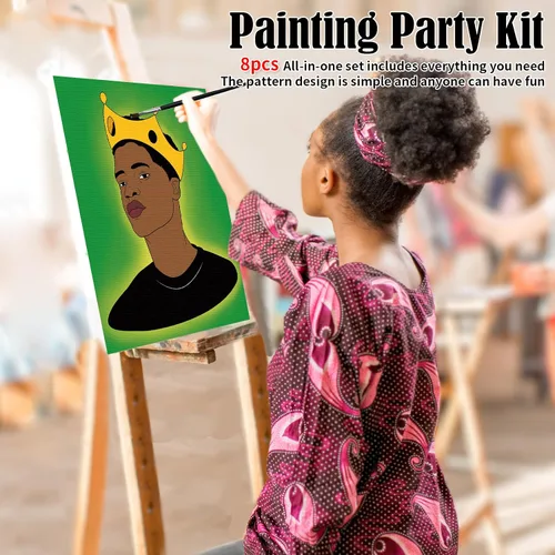 Vista 3 de Paquete de 8 lienzos predibujados para pintar para adultos, suministros para fiestas de pintar y beber, juego de pintura en lienzo para artistas