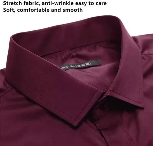 Vista 4 de HUUTOE Camisas de vestir para hombre, manga larga, ajuste regular, color sólido, elástico, para negocios, boda, graduación, camisa grande y alta