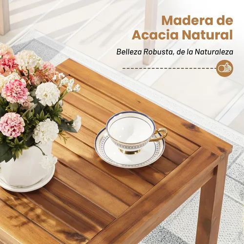 Vista 3 de Flamaker Sillas de Patio 3 Piezas Muebles de Patio de Madera de Acacia con Mesa de Café y Cojines Conjunto de Conversación Exterior Sillas de Balcón