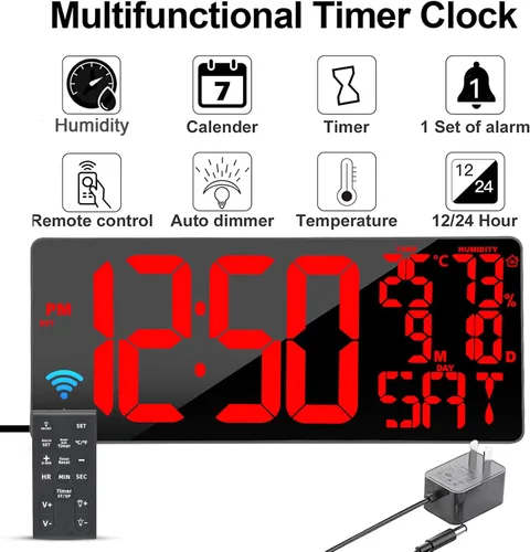 Vista 7 de [De gran tamaño] Reloj de pared digital grande de 18 pulgadas con control remoto, pantalla de reloj digital con atenuación automática