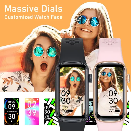 Vista 4 de Reloj de contador de pasos para hombres y mujeres, relojes inteligentes Laides, notificación de mensajes, IP68, impermeable, rastreador