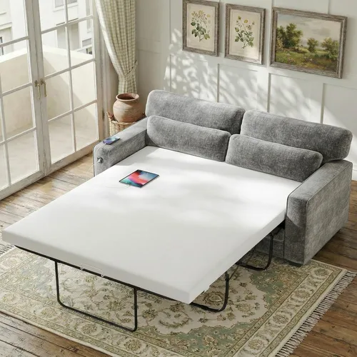 Vista 2 de Marsail Sofá cama extraíble, sofá cama tamaño Queen con colchón de espuma viscoelástica, 2 puertos de carga USB y fundas extraíbles, sofá biplaza