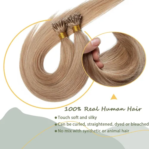 Vista 77 de SEGO Extensiones de cabello humano con micro cuentas, extensiones de cabello humano con micro bucle, lacio, natural, fusión fría, 1.76 oz/paquete