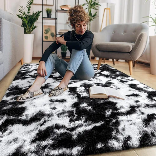 Vista 9 de EVOIONOS Alfombra Redonda Negra para Dormitorio, 4x4 Pies Alfombra de Área Circular Suave y Esponjosa para Sala de Estar, Alfombra Circular de Felpa