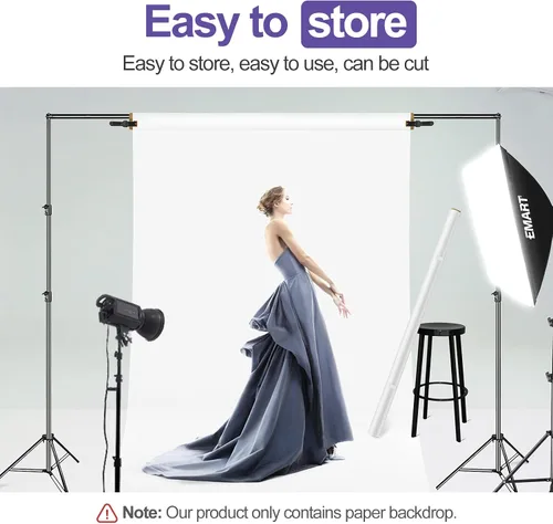 Vista 2 de Emart Telón de fondo de papel blanco de 53 x 16 pies, rollo de papel sin costuras para sesión de fotos, fotos de estudio pequeño, alimentos