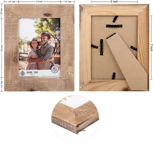 Vista 5 de Portarretratos rústico de madera de granero de 5 x 7 pulgadas, juego de 2 unidades, madera natural recuperada, cristal real, diseño de granja