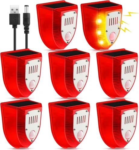 Vista 9 de Qualirey Detector de movimiento de alarma solar con sensor de movimiento al aire libre de 129 db, luz estroboscópica para perro, detector de alarma