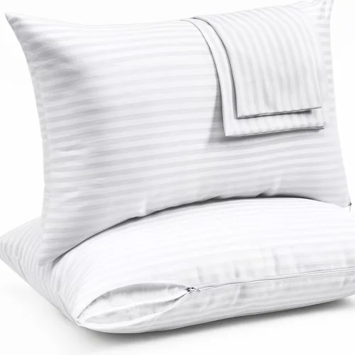 Vista 15 de Juego de 4 fundas de almohada ultrasuaves con cremallera tamaño Queen, 100% protección contra manchas, polvo y suciedad, lavables a máquina (beige)
