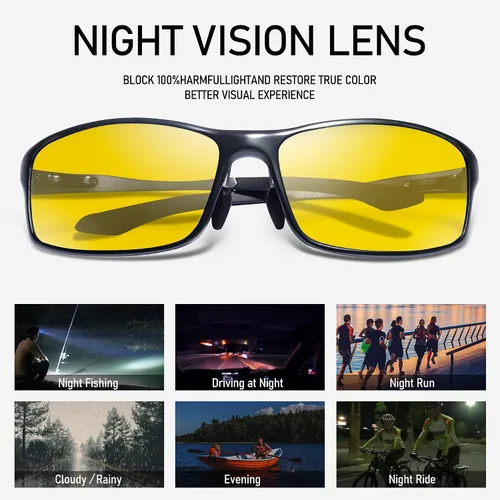 Vista 6 de BIRCEN Gafas de visión nocturna para conducir Al-Mg Metal Yellow Anti-Glare Night Glasses Reduce la fatiga ocular para los conductores Lluvia Nieve