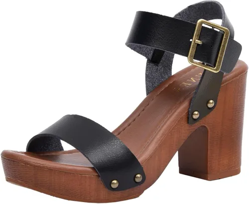 Vista 2 de Dunes Sydney - Sandalia de madera sintética para mujer, plantilla de espuma viscoelástica y tecnología LiteSole, Negro, 1