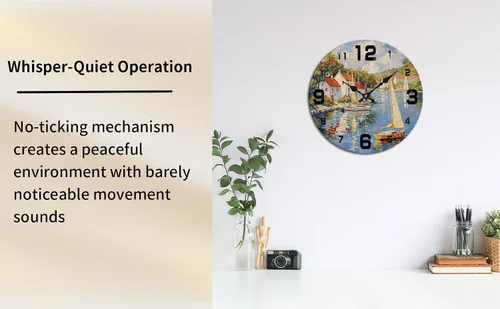 Vista 7 de Coastal Harbor Painting Wooden Wall Clock with Nautical Scene 25x25cm