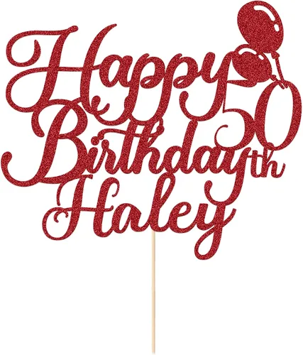 Vista 5 de Decoración de pastel de feliz cumpleaños, decoración de pastel de doble cara con purpurina para tartas, regalos personalizados con cualquier nombre