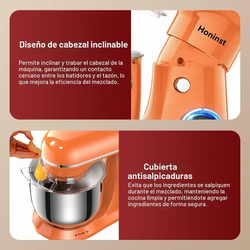 Vista 6 de Honinst 4QT Electric Stand Mixer, 10-Speed Tilt-Head Compact Kitchen Mixer Orange