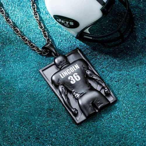 Vista 3 de AILIN Collar de fútbol personalizado para hombres, collares de latón con números personalizados para atletas de fútbol, color plataorooro rosanegro