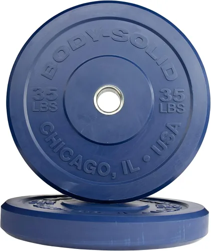 Vista 3 de Body-Solid Placa de parachoques olímpica: placas de peso de goma, placas de parachoques olímpicos, placas de barra, pesas de parachoques