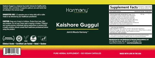 Vista 5 de Kaishore Guggul, Harmony Nutraceuticals, Ayurveda Tradicional 120 Cápsulas Vegetarianas