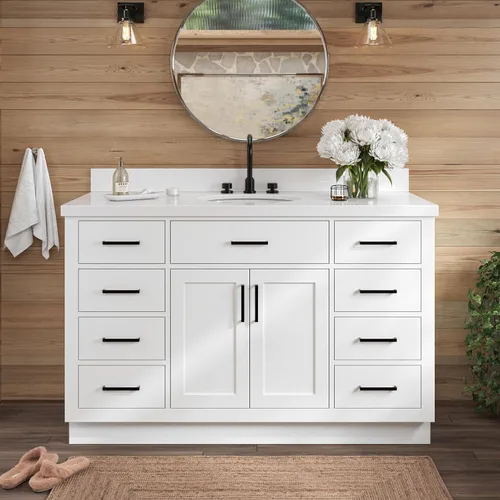 Vista 39 de ARIEL Hepburn - Tocador de baño de 30 pulgadas con fregadero, madera maciza, encimera y protector contra salpicaduras de cuarzo blanco puro de 1.5