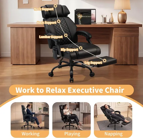 Vista 7 de HOFFREE 8-Point Vibration & Heat Massage Office Chair with Footrest,Black Dark