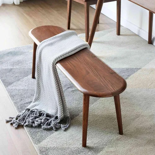 Vista 4 de Banco de comedor de madera, taburete de entrada de estilo simple en nogal