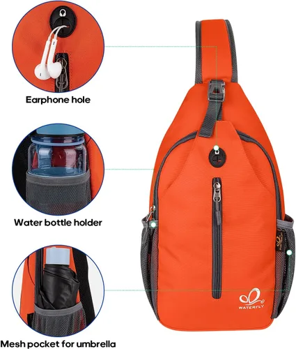 Vista 130 de Waterfly - Mochila cruzada tipo bandolera para viajes y caminatas, bolsa de pecho, Gris, talla única