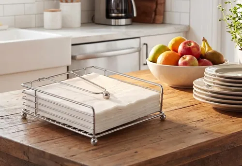 Vista 2 de hiwafifi Servilletero para mesa, dispensador de servilletas plano con brazo pesado, soporte cuadrado de papel de cóctel de elegante hierro rústico