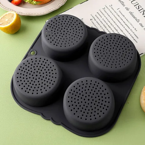Vista 5 de Molde de silicona para bollo de hamburguesa con 4 cavidades, molde antiadherente para panecillos de hamburguesas flexible, fácil de liberar, lavable