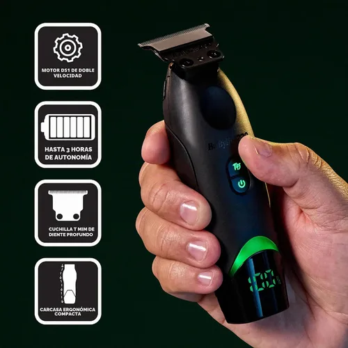 Vista 6 de BaBylissPRO - Recortadora de bigote y barba para hombre con una hoja en T de titanio de dientes profundos y tiempo de funcionamiento de 3 horas