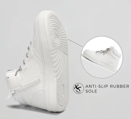 Vista 9 de LUCKY STEP Zapatos deportivos de plataforma alta para mujer, zapatos de tenis con cremallera, botines de piel sintética suave, zapatillas