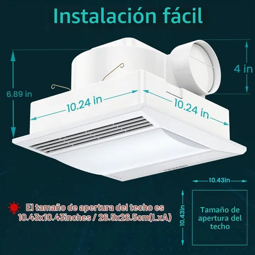 Vista 2 de FASDUNT Extractor de baño con luz, ultra silencioso 1.0 Sones, ventilador de ventilación de techo de baño de 110 CFM con combinación de luz LED, se
