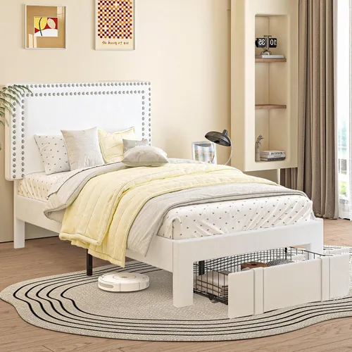 Vista 106 de VECELO Base de cama de plataforma de tamaño individual con cabecera tapizada de altura ajustable, base de colchón moderna, soporte de listones