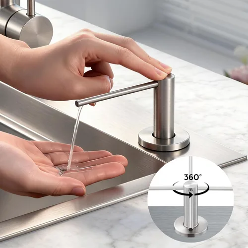 Vista 4 de GAPPO Dispensador de jabón para fregadero de cocina, dispensador de jabón integrado para fregadero, cabezal de bomba de acero inoxidable de níquel