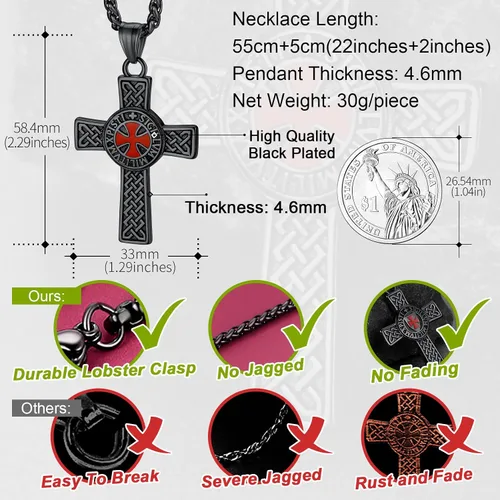 Vista 4 de FaithHeart Collar de sello de caballeros templarios, joyería de Cristo compañeros soldados para hombres y mujeres con delicado embalaje de regalo