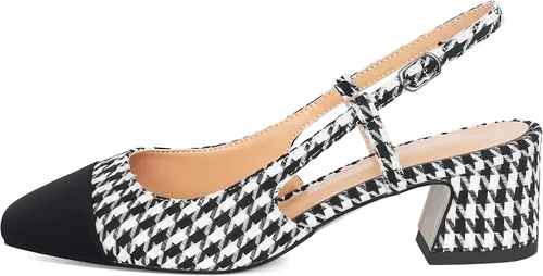 Vista 2 de Eldof Zapatos de tacón de bloque para mujer, tacones cuadrados con correa ajustable, zapatos de vestir de tacón bajo para mujer, boda, fiesta