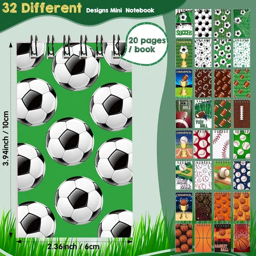 Vista 2 de Faccito 32 mini bloc de notas deportivos, baloncesto, béisbol, fútbol, fiesta, recuerdos, bolsas de regalo, bloc de notas en espiral, mini cuadernos