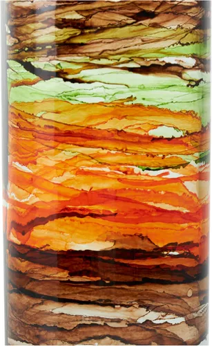 Vista 5 de Deco 79 Jarrón decorativo de vidrio reciclado, jarrón abstracto de centro de mesa con bandas de vidrio de colores en remolino, florero