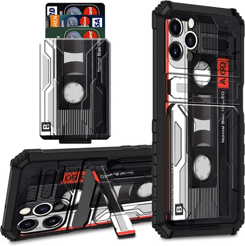 Vista 11 de Funda tipo cartera para iPhone 14 con soporte para tarjeta de crédito y soporte de doble capa de policarbonato duro de TPU suave para iPhone 14