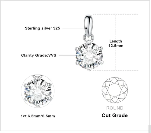 Vista 2 de JewelryPalace Collar redondo con colgante de moissanita solitario de 1 unidad, 2 quilates, 3 quilates, para mujer, plata de ley 925 con diamantes