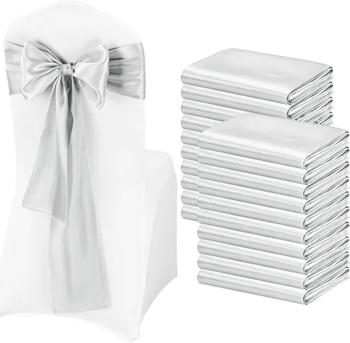 Vista 16 de Pesonlook 50 cintas de satén para silla, lazos de satén negro, lazos para silla, suministros para bodas, recepciones, eventos, banquetes, fiestas