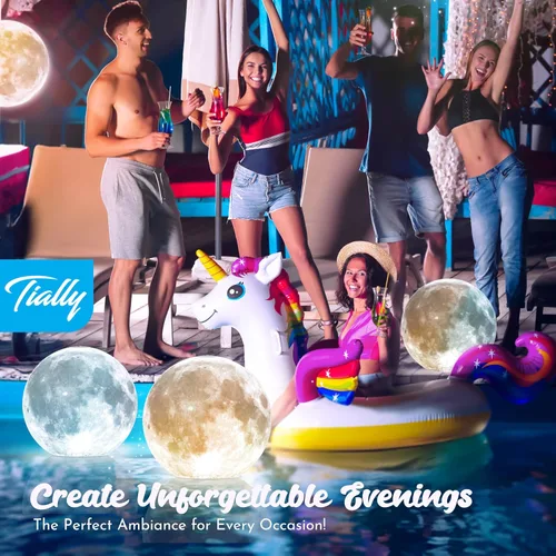 Vista 6 de TIALLY Luces Flotantes de Piscina Luna Llena - Luces de Piscina de 14" que Flotan con Energía Solar, Bolas de Luz LED Inflables Impermeables