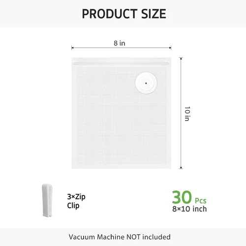 Vista 2 de Syntus 30 bolsas reutilizables selladoras al vacío para alimentos, pequeñas bolsas de almacenamiento de alimentos de 8 x 10 pulgadas con cremallera