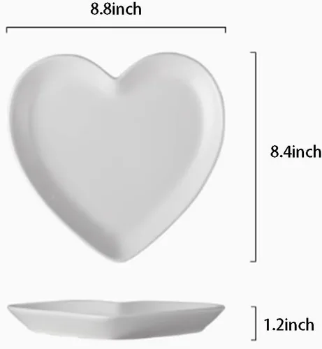Vista 2 de Plato de cena de cerámica en forma de corazón, plato de ensalada, plato de postre, plato de fruta-8.8 pulgadas