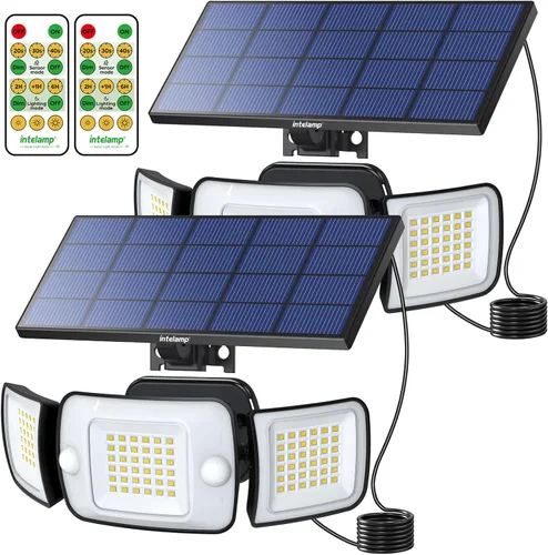 Vista 12 de intelamp Luz de inundación solar para exteriores, impermeable, 6000 mAh, 1200 lúmenes, luces Sesnsor de doble movimiento, detección de 180°, control