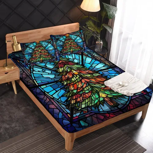 Vista 3 de Sábanas para árbol de Navidad tamaño individual – Sábanas y fundas de almohada de Navidad – 100% microfibra, estampado de alta cantidad de hilos