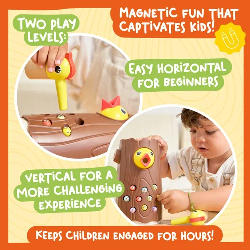 Vista 3 de Nene Toys Little Woodpecker - Juguete magnético Montessori para niños de 2 a 4 años - Juguete educativo para niños de 2 a 3 años - Juego