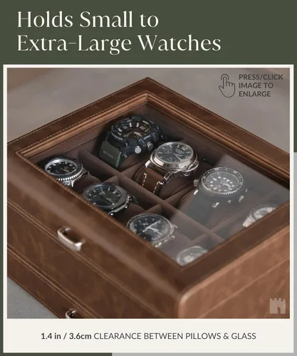 Vista 4 de TAWBURY Organizador de caja de reloj con 8 ranuras para hombre, funda de lujo de piel sintética con cajón Caja de reloj para hombres Estuche